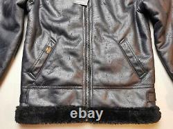 ALPHA INDUSTRIES Veste en cuir synthétique Shearling pour homme taille M UK B3 FL (BNWT) Noir Rare