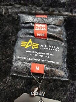 ALPHA INDUSTRIES Veste en cuir synthétique Shearling pour homme taille M UK B3 FL (BNWT) Noir Rare