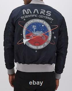 Alpha Industries Ma-1 Men Lw Mission To Mars Bomber Jacket Rep Bleu // // Bnwt