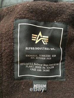 Alpha Industries Veste Motard En Coton Ciré Taille Moyenne Noir Très Rare