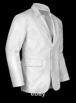 Blazer en cuir blanc pour homme, manteau pur en agneau, veste à 2 boutons taille S M L XL XXL.