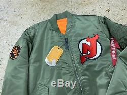 Devils Du New Jersey Alpha Industries Bomber Jacket Jersey Suprême Starter Vtg 'm