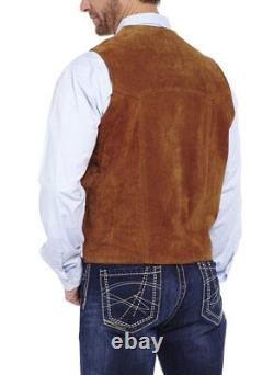 Gilet en cuir de daim pour cow-boy avec fermeture à boutons-pression, couleur tan/marron, uniforme western taille XL