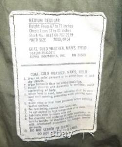 Homme 1975 Vietnam Alpha M-65 Temps Froid Veste Militaire De Campagne Manteau M À Capuche