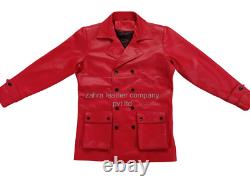 Manteau long en cuir d'agneau rouge pour Halloween pour hommes S M L XL XXL 3XL sur mesure
