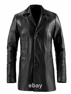 Max Payne Manteau en cuir noir pour hommes en peau de mouton pure Taille XS S M L XL XXL 3XL