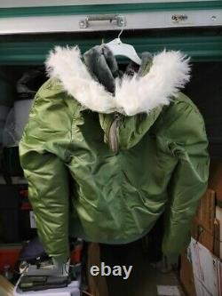 Usaf N-2b Veste De Vol Alpha Industrie Mil-j-6278f Taille Med Green Faux Fur Hood