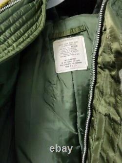 Usaf N-2b Veste De Vol Alpha Industrie Mil-j-6278f Taille Med Green Faux Fur Hood
