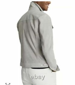 Veste chemise en cuir gris pour homme en daim pur taille XS S M L XXL 3XL sur mesure