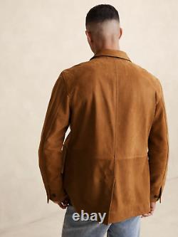 Veste chemise en cuir pour hommes marron en daim pur sur mesure taille XS S M L XXL 3XL
