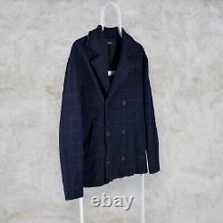Veste de blazer en laine à carreaux bleu marine pour hommes de taille moyenne 42 de la marque Alpha Studio, 100% laine, prix de détail recommandé de £450.