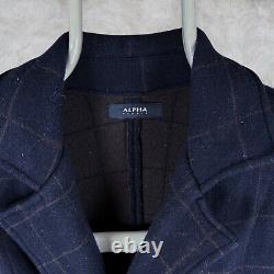 Veste de blazer en laine à carreaux bleu marine pour hommes de taille moyenne 42 de la marque Alpha Studio, 100% laine, prix de détail recommandé de £450.