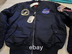 Veste de bombardier de vol Alpha Industries pour hommes de taille moyenne NWT Marine NASA Extrêmement rare