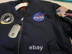 Veste de bombardier de vol Alpha Industries pour hommes de taille moyenne NWT Marine NASA Extrêmement rare