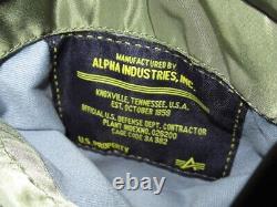 Veste de bombardier de vol MA-1 pour homme Alpha Industries USAF avec fermeture éclair, couleur olive foncé, taille M, modèle vintage.