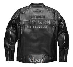 Veste de moto en cuir noir pour homme avec blocs de couleur et emblème de B&S H-D