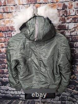 Veste parka à capuche en fourrure pour homme, ALPHA INDUSTRIES N-2B Vintage des années 80, vert olive, taille M