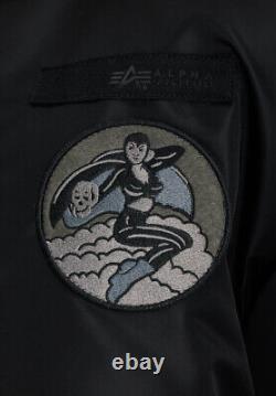 Veste zippée noire pour hommes Alpha Industries MA1 avec détail de patch de vol et logo de marque
