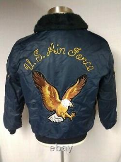 Vintage 80s Chainstitch Us Air Force Grand Eagle Back Patch Fighter Jacket Sz M