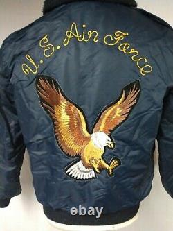 Vintage 80s Chainstitch Us Air Force Grand Eagle Back Patch Fighter Jacket Sz M