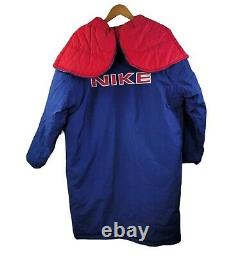 Vintage 90s Nike Long Isoled Parka Coat Hommes Taille Logo Moyen Bleu Rouge